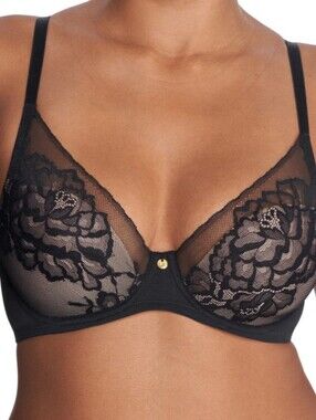 Natori Flora Contour Underwire T-Shirt Bra 721150 32DD Black Intimate